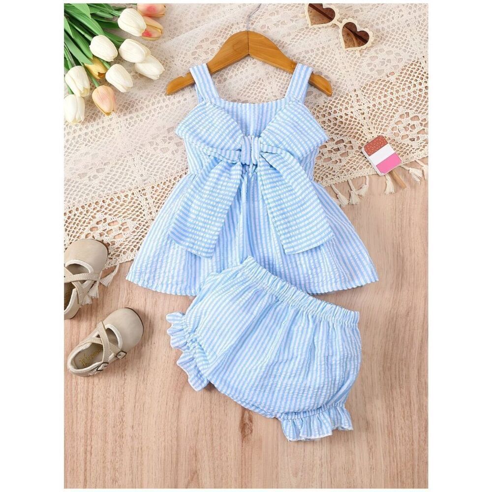 Sunshine Play Bubble Strap Set 2pcs Bow Top & Shorts, Cute Outdoor Outfit